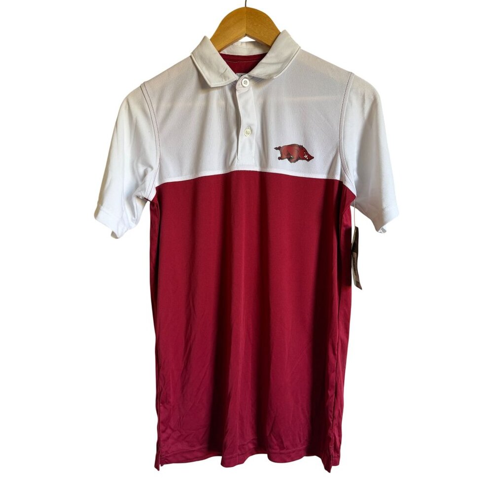 New! Russell Arkansas Polo Shirt Size Small White Red University of Arkansas